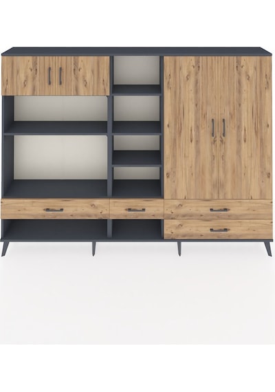 Arges Dolap 12 Raflı 4 Çekmeceli 4 Kapaklı 220x30x163 Antrasit-ça Antrasit-çam