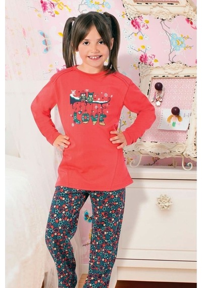 Hmd Yuppi Kız Çocuk Bisiklet Yaka Pijama Takım (5264)-1-2 Yaş-86-Kırmızı