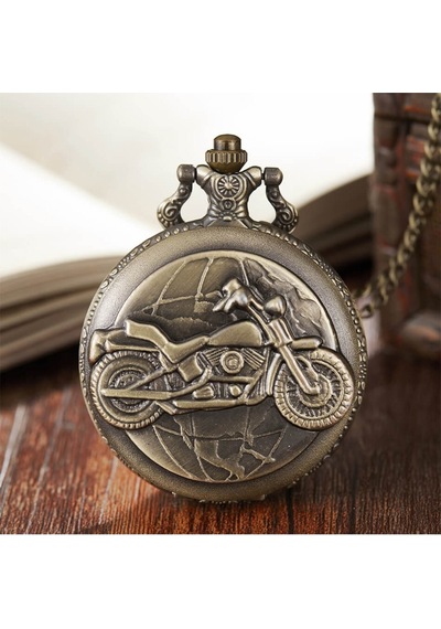 Kişiye Özel Retro Motosiklet Büyük Boy Kuvars Köstekli Saat