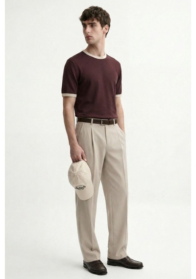 Antioch Kontrast Yaka Erkek T-shirt Bordo