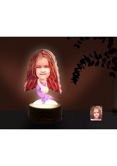 Kişiye Özel Deniz Kızı Karikatürlü Dekoratif 3D Biblo Led Işıklı (481504692)