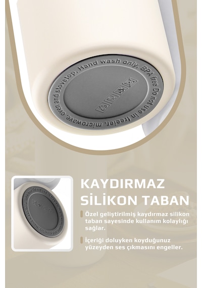 Neoflam Fika Rento Sızdırmaz Vidalı Kapaklı Geniş Ağızlıklı Kolay Taşınabilir Çelik Termos 600 Ml Bej