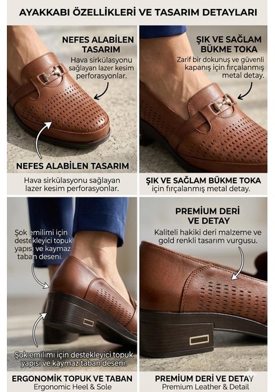 Belarvs Taba Hakiki Deri Lazer Kesim Hafif Topuklu Günlük Kadın Comfort Ayakkabı