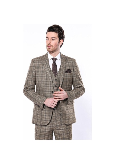 Wessi Ekose Slim Fit Kahverengi Erkek Ceket - Wessi Kahverengi Wessi Ekose Slim Fit Kahverengi Erkek Ceket - Wessi Kahverengi