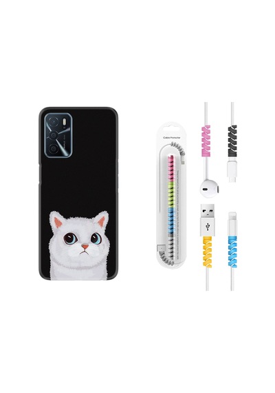 Oppo A16 Kılıf Kablo Koruyuculu White Cat 1835