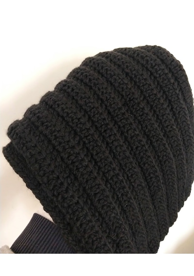 Kemzey Handmade El Örgüsü Atkı , Uzun Unisex Atkı Siyah