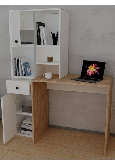 Smyrna Dolaplı Raflı Çekmeceli Kitaplıklı Çalışma Masası Beyaz & Atlantik Çam Beyaz - Atlantik Çam Smyrna Dolaplı Raflı Çekmeceli Kitaplıklı Çalışma Masası Beyaz & Atlantik Çam Beyaz - Atlantik Çam