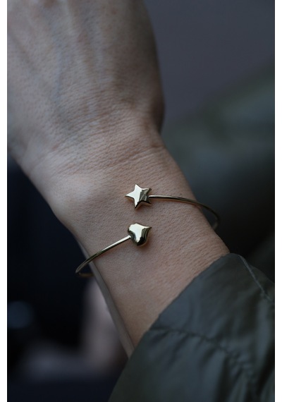 14 Ayar Altın İnce Kalp Ve Yıldız Figürlü Kelepçe Altın
