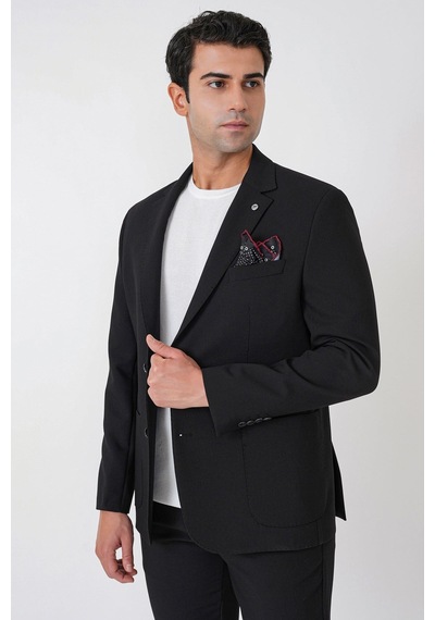 Slim Fit Torba Cep Esnek Pamuklu Siyah Ceket C 754