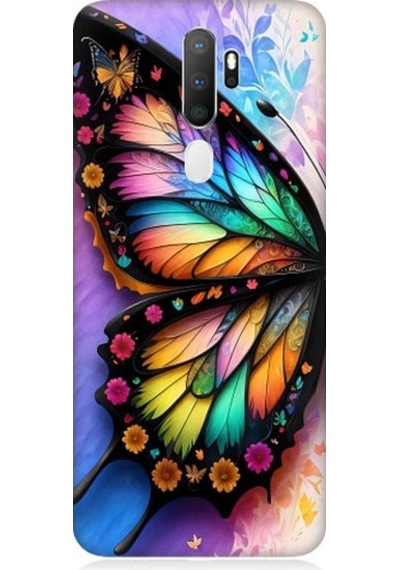 Oppo A9 2020 Uyumlu Renkli Kanatlı Kelebek Desenli Silikon Kılıf
