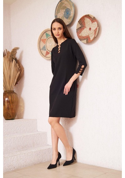 Darlin Moda Siyah Metal Aksesuar Detaylı Abiye Elbise Dm1014