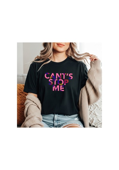Herkesemoda Cant's Stop Me Baskı Detaylı Basic T-shirt Siyah