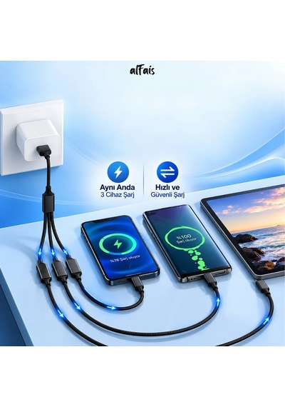 Lunatic 1261 Usb Çoklayıcı 3 Port Hub Adaptör 3.0 Ve 2.0 Örgülü Çevirici Kablo Çoğaltıcı