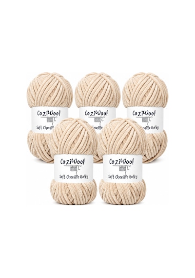 Kadife İp Soft Chenille Bulky 5'li Paket 5x100 Gr 120 Mt El Örgü İpi Krem - 875823131