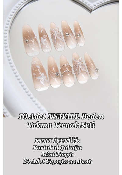 Xsmall Beden Uzun Stiletto Nail Art 10 Adet Takma Tırnak Seti T078 Uzun Stiletto