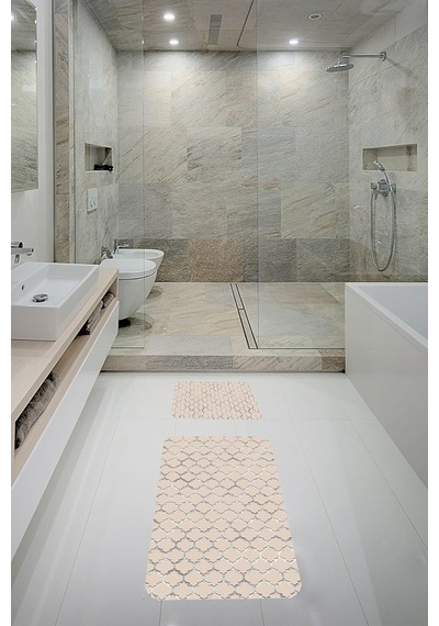 Tr Theclouds Banyo Halısı Ikili Klozet Takımı Kaymaz Tabanlı Banyo Paspas Takımı 60x100 + 40x60 , Bej Genel