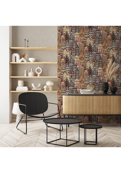 Adawall Roka 23115-3 Şehir Desenli Düz Sade Duvar Kağıdı