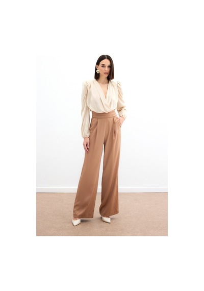 Sateen Cepli Salaş Saten Pantolon - Camel-134234 Camel