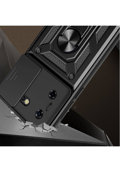 Tecno Pova 5 Kılıf Magnetik Standlı Kamera Korumalı Sürgülü Vega Kapak - Siy Siyah Siyah