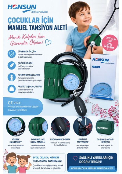 Profesyonel Çocuk Tansiyon Aleti I Çocuk Manuel Tansiyon Aleti Stetoskoplu Ölçüm Seti