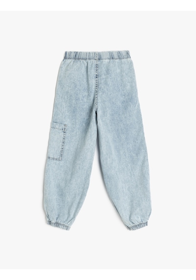 Koton Beli Lastikli Pamuklu Paraşüt Denim Pantolon Lıght Indıgo 5skb40014td Açık Mavi