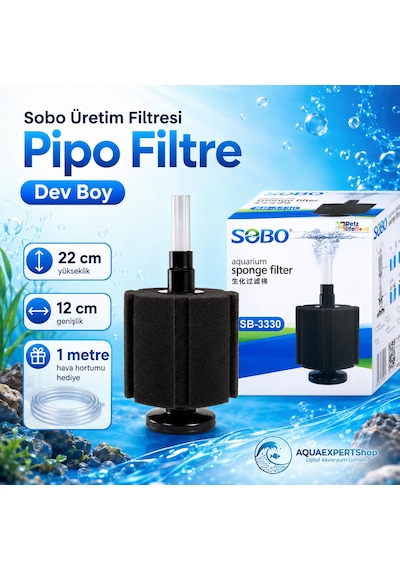 Sobo Üretim Filtresi - Pipo Filtre - Dev Boy - Temizlik Filtresi - 22x12 Cm - 1 Metre Hava Hortumu Hediye - Sb3330