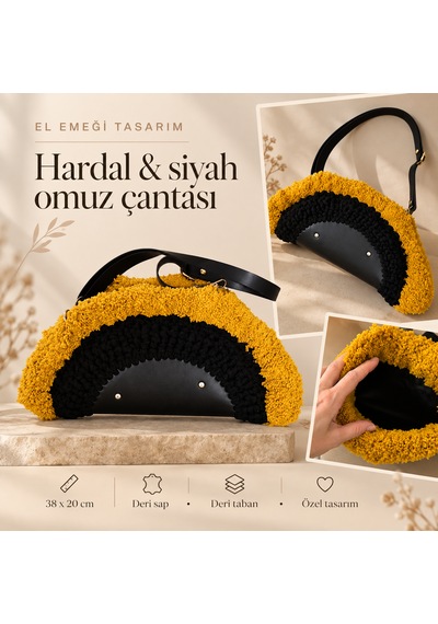 Hardal & Siyah Tasarım Çanta Hardal - Siyah