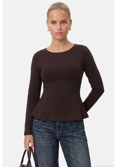 Ritnice Kadın Runa New Premium Acı Kahverengi Peplum Bluz