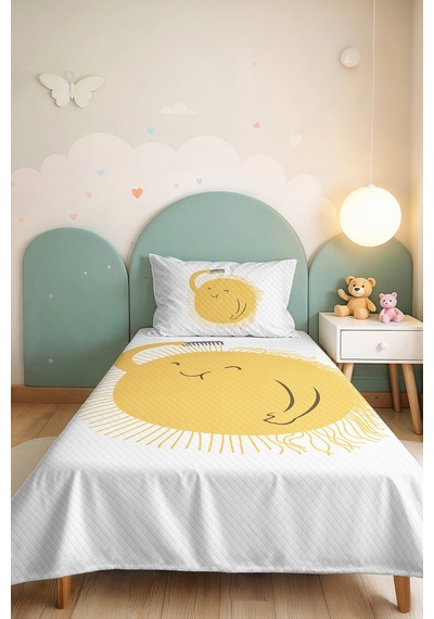 Evimde Bambaşka Sevimli Güneş Sarı Çocuk Odası Tek Kişilik Pike Takımı - Modern 160x220 CM Kapitone Yatak Örtüsü Evimde Bambaşka Sevimli Güneş Sarı Çocuk Odası Tek Kişilik Pike Takımı - Modern 160x220 CM Kapitone Yatak Örtüsü