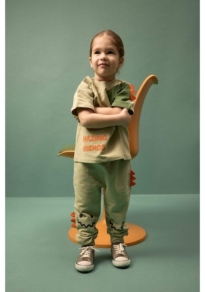 Defacto 2li Takım Dinozor Baskılı Sweatshirt Alt Erkek Bebek G8066a526smgn1216 Yeşil-gn1216