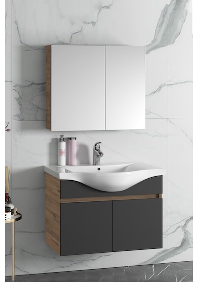 Yıldız 80 Cm Atlantik Çam-Antrasit Gri Mat Mdf Seramik Lavabolu A Antrasit - Atlantik Çam