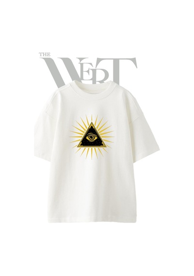 Thewert Piramit Goz Tasarım Baskılı Ünisex Beyaz Oversize T-shirt