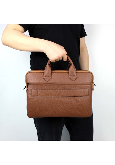 Deri,Se Club 1993 Unisex Taba Çok Bölmeli 14 İnç Evrak Ve Laptop Çantası