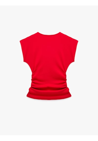 Koton Slim Fit Kısa Kollu Bisiklet Yaka Büzgülü Tişört Kırmızı 6sal10637ık