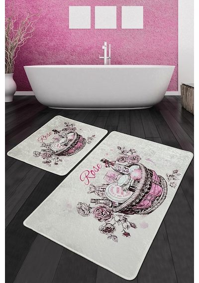 Rose Basket Banyo Halısı Djt 2 Li Set Beyaz - Pembe