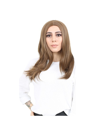 Kahkülsüz Fiber Sentetik Orta Boy Düz Peruk - Kumral Renkli