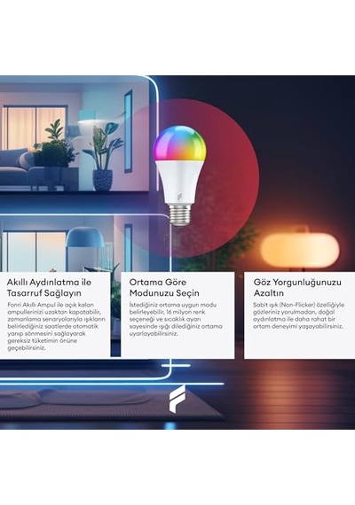 Akıllı Led Ampul, 9w-titreşimsiz, 16.7 Milyon Renk, Sesli Kontrol,  2 Diğer