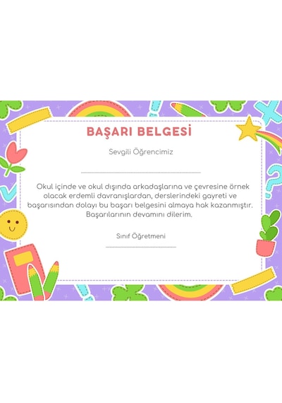 20 Adet A4 Boyutunda Öğrenci Başarı Belgesi - Anaokul - İlkokul Başarı Belgesi Model 9