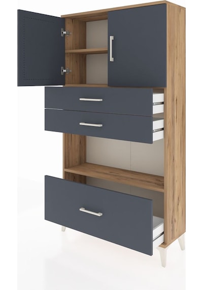 Arges Dolap 3 Raflı 3 Çekmeceli 2 Kapaklı 88x30x163 Çam-antrasit Atlas Çam