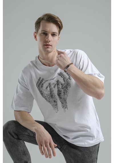 Joao Baskı Detaylı Unisex Bisiklet Yaka Oversize Tshirt