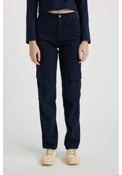 DeFacto Coool Straight Fit Gabardin Pantolon Kargo Cepli Yüksek Bel B0458AX23AUNV28 Lacivert