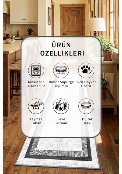 Gri Yıkanabilir Mutfak Halısı 2