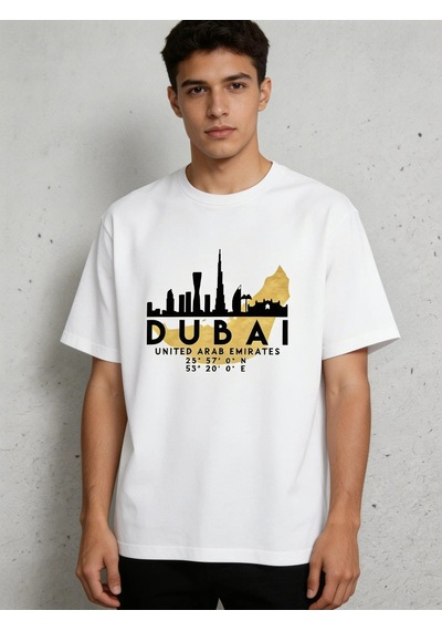 Dubai Skyline T-shirt Göz Alıcı Şehir Temalı Oversize Model Bey