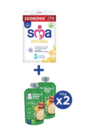 Sma Optipro 3 Devam Sütü 600 G 2 Adet + Gerber Organik Yulaflı - Elma ve Mango Püresi 110 G 2 Adet