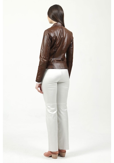Dericlub Yb2085 Gerçek Deri Kadın Mont Camel Antik Null Camel