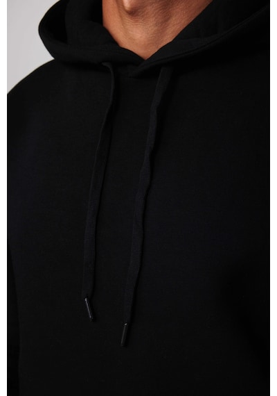 Tudors Unisex Oversize Geniş Kesim Pamuklu Yumuşak Dokulu İçi Polarlı Basic Siyah Kapüşonlu Sweatshirt-29703-siyah Siyah