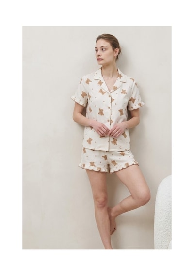 Fit Women Kadın Premium Fırfırlı Kar Beeyaz Pijama Takımı Kar Beyaz