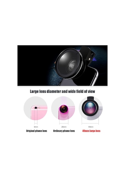 2 Si 1 Arada Klipsli Telefon Kamera Lensi 0.45x Ultra Geniş Açı 10x Makro 37mm Evrensel 49mm Uv Port Gümüş Gümüş