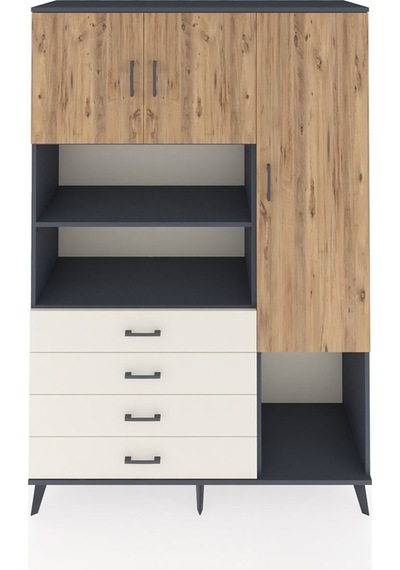 Hyperion Dolap 8 Raflı 4 Çekmeceli 3 Kapaklı 132x44x195 Antra... Antrasit