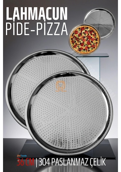 Zhltools Lahmacun Pizza Pide Pişirme Tepsisi 36 Cm 2 Li Set Gümüş